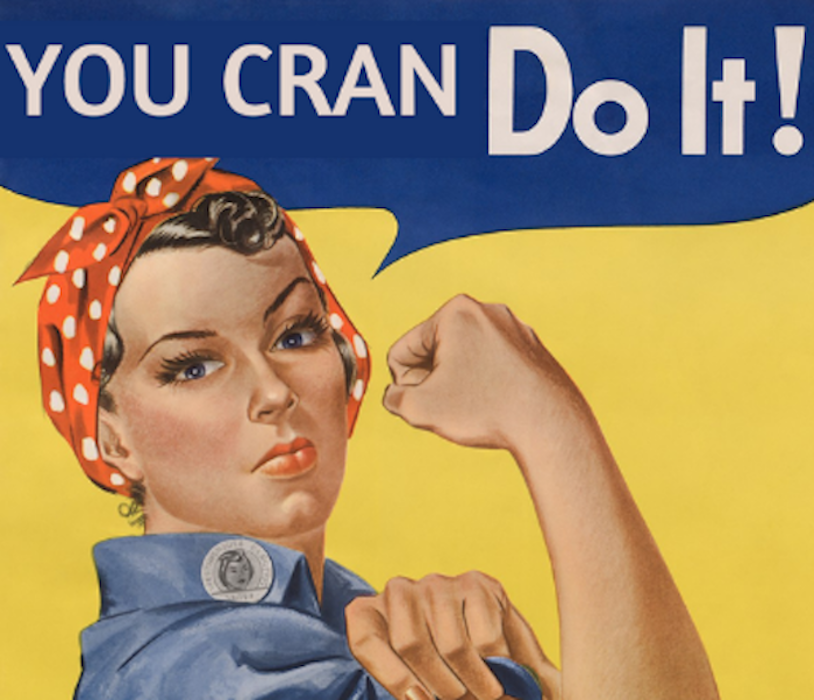 J. Howard Miller, We Can Do It, a painting of Rosie the Riveter with a red spotted bandana and a blue shirt holding her arm