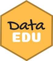 Dataedu hex that says dataedu in two fonts on a yellow blackground